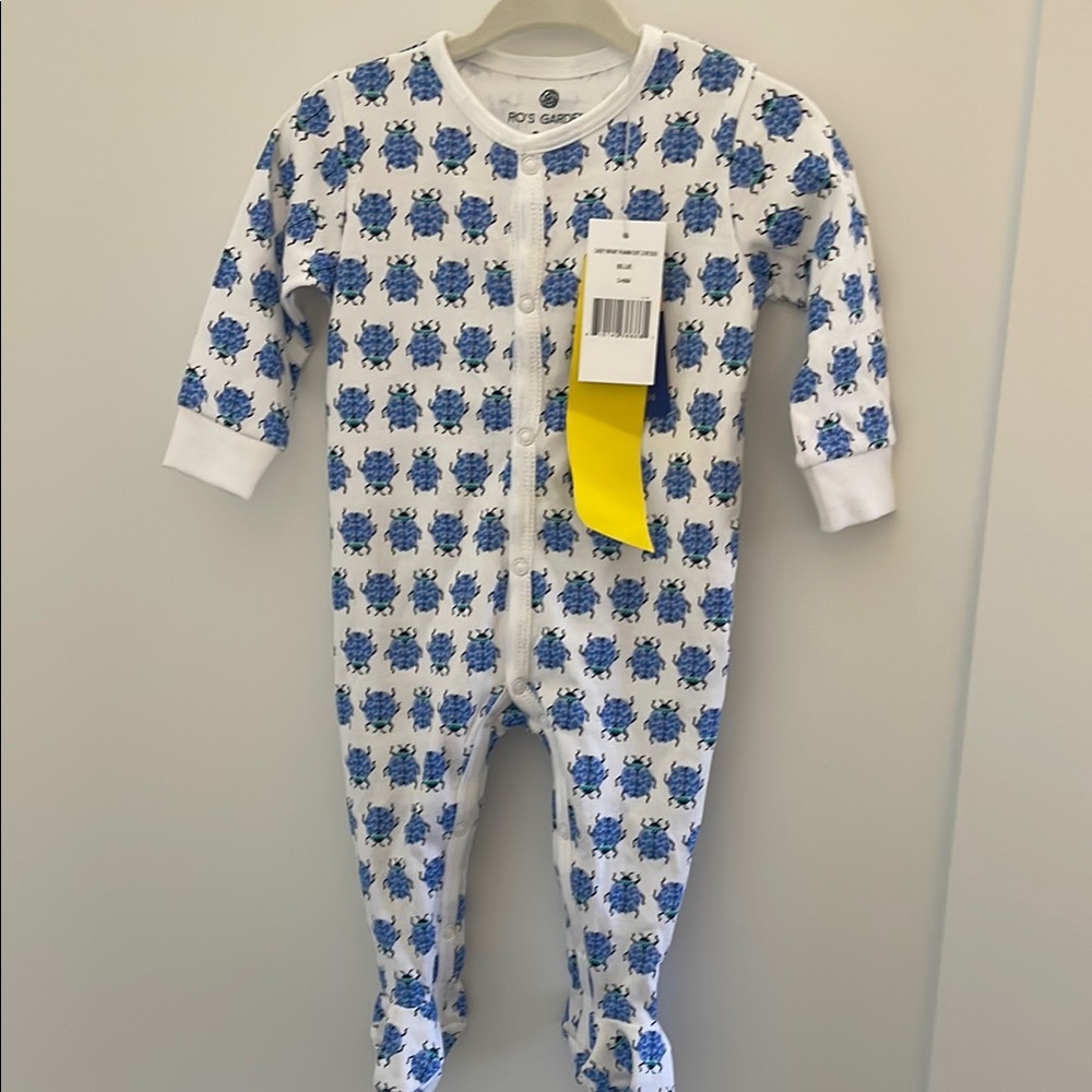 NWT Blue and White Beetle print 3-6mon onesie